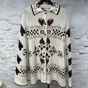Southwestern Cape Poncho Womens One Size Vintage 70s Collar Bohemian Sweater